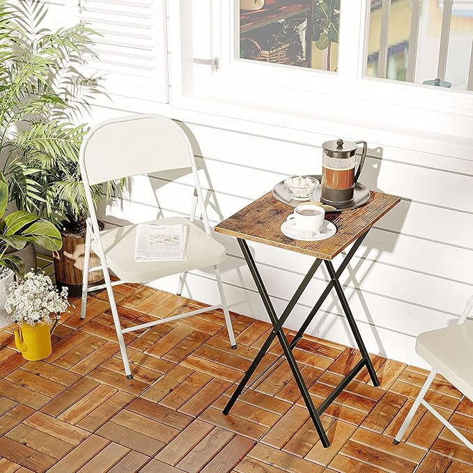 HOOBRO Folding TV Table, TV Tray, Stable Snack Table for Small Space, Portable Sofaside Desk, Easy Assembly and Storage, Ideal for Snacks and Meals in Living Room, Rustic Brown and Black BF15BZ01