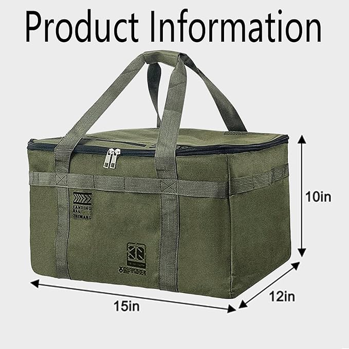 Tactical Camping Storage Bag,30L Tactical Utility Tote Bag Camping Cookware Organizer Trunk Organizer, Military Green, Heavy-Duty Canvas, 380x300x260mm
