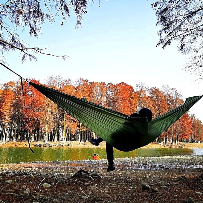 Sunyear Camping Hammock with Removable No See-Um Net, Double & Single Portable Outdoor Hammocks Parachute Lightweight Nylon with Tree Straps for Adventures Hiking Backpacking