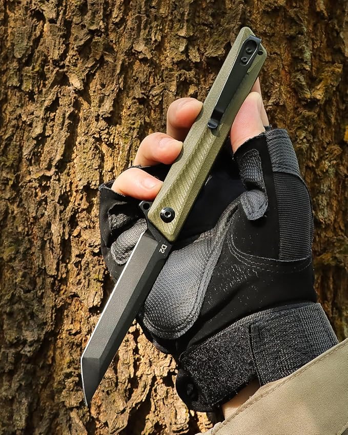 Pocket Knife GD22K, Flipper Open D2 Steel Tanto Folding knife with Durable G10 Handle,Men Women Everyday Carry EDC Knife,Sharp Camping Hiking Daily Work Knives