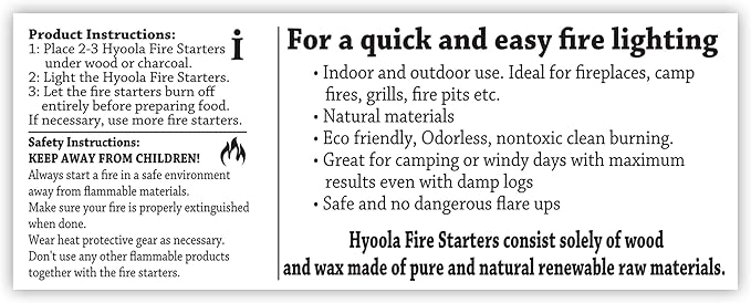 Firestarters - 100% Natural Fire Starters - Easy to Use for BBQ & Grill, Campfire, Charcoal, Fire Pit. Waterproof for Indoor/Outdoor Use - No Flare Ups - 10 Minute Burn - 50 Firelighters
