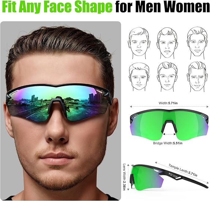 Polarized Sports Sunglasses for Men Women,Wrap Around Sun Glasses for Running Cycling Baseball Fishing Golf Hiking