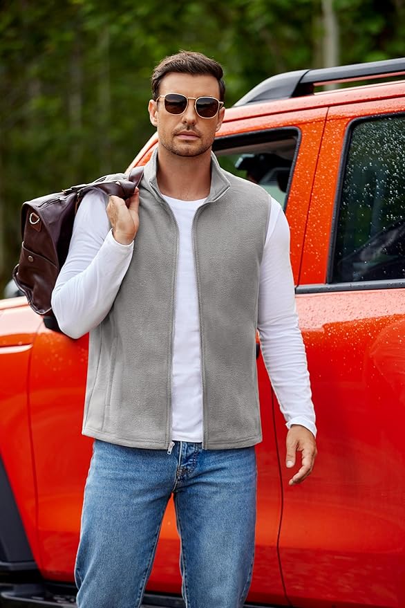 COOFANDY Mens Polar Fleece Vest Lightweight Sleeveless Jacket Warm Zip up Outerwear Vests with Zipper Pockets for Hiking