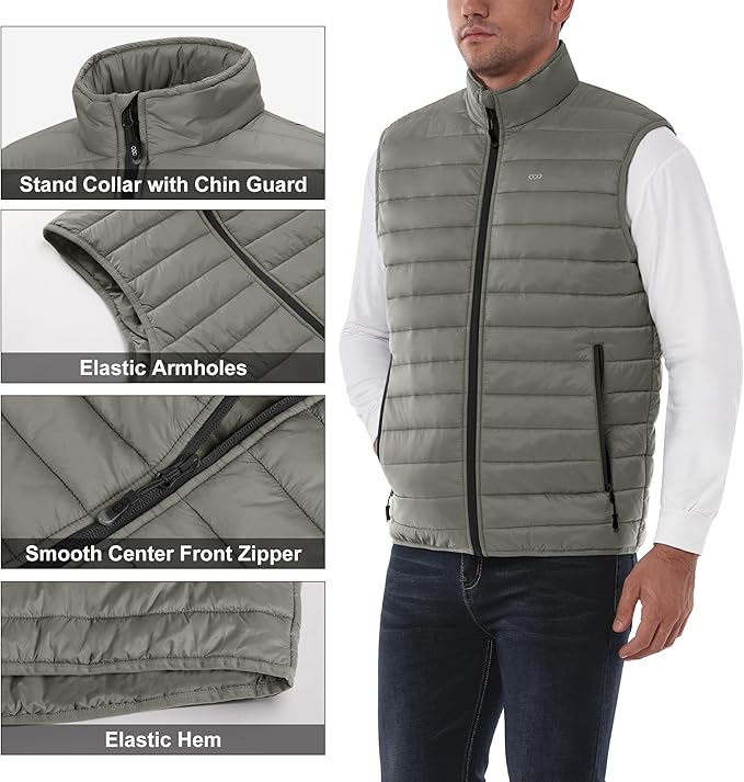 33,000ft Men's Lightweight Packable Insulated Puffer Vest Outerwear, Warm Winter Sleeveless Jacket for Golf Running