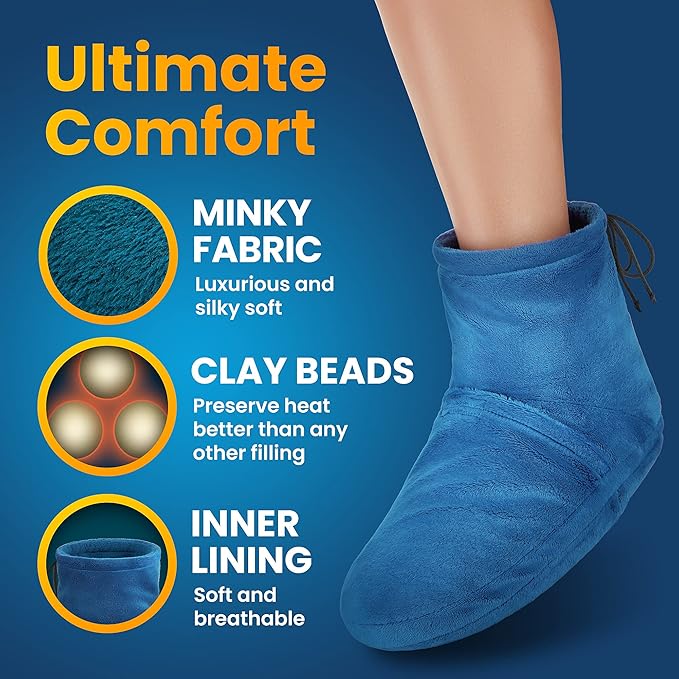 Microwaveable Booties and Feet Warmers - Deep-penetrating Heat for Relieving Foot Stiffness, Sore Muscles and Joints, Achilles tendinitis, Plantar Fasciitis - Slippers for Women & Men
