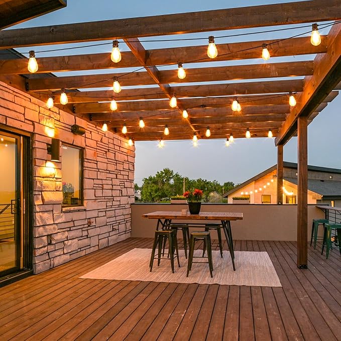 192FT(2x96FT) LED Outdoor String Lights, Patio Lights with 60+3 Shatterproof Waterproof 2700K Dimmable Bulbs, Linkable Light for Balcony-Black