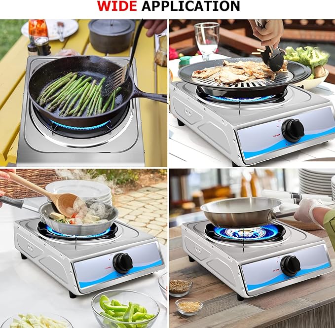 Propane Gas Cooktop,Single Burner Gas Stove Stainless Steel Portable Gas Stove,Auto Ignition Camping Single Burner LPGfor RV, Apartments, Outdoor