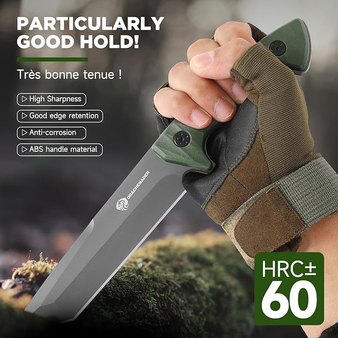 Tanto Knife Fixed Blade with Sheath Tactical Fixed Blade Knife, Sharp Fulltang Outdoor Survival, Versatile for Horizontal, Scout Carry and Vertical Carry