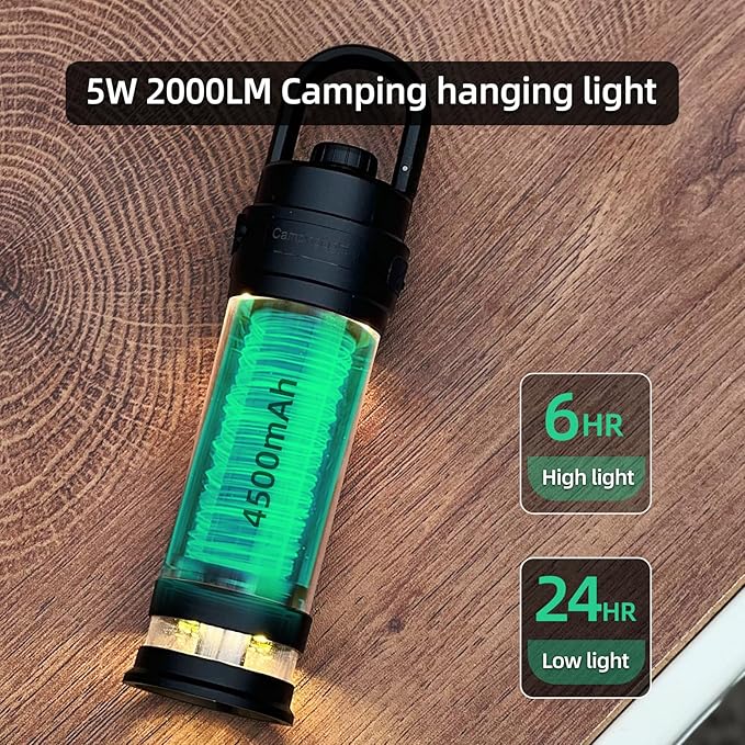 Hanging LED Camping Light with Stand, 4 Modes Dimmable Camp Lamp with Type-C Rechargeable, 4500mAh Tent Ambient Lantern for Outdoor Hiking,Glamping,Emergency(Black)