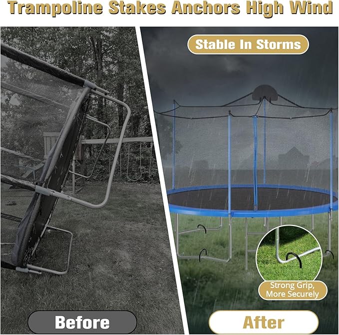 Trampoline Stakes High Wind - Heavy Duty 12 Inch U Shaped Ground Anchors - Galvanized Steel Rebar Stakes for Outdoor Camping Tent Fence Garden Decorations(4 Pack Black)