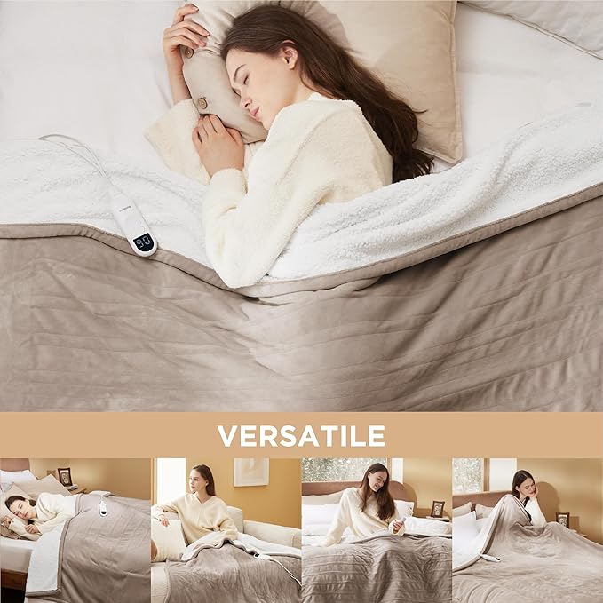 Bedsure Electric Blanket Twin - Soft Flannel Heated Blanket, Fast Heating with 10 Time Settings & 6 Heat Settings, Warm Gift for Grandma (62x84 inches, Taupe)