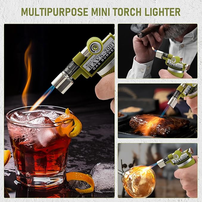 RAVS Butane Torch Lighter, DUAL Flame Mode Kitchen Torch Cooking Torches, Creme Brulee Torch lighters butane refillable, Mini Torch Micro Torch for Welding, Soldering Torch, Butane is Not Included
