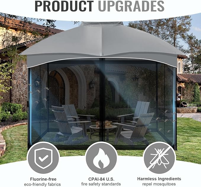 COWVIE Gazebo Replacement Netting Screen, 10' x 10' Universal Gazebo 4-Panel Mosquito Net Sidewalls with Double Zippers for Outdoor Patio (Only Netting)