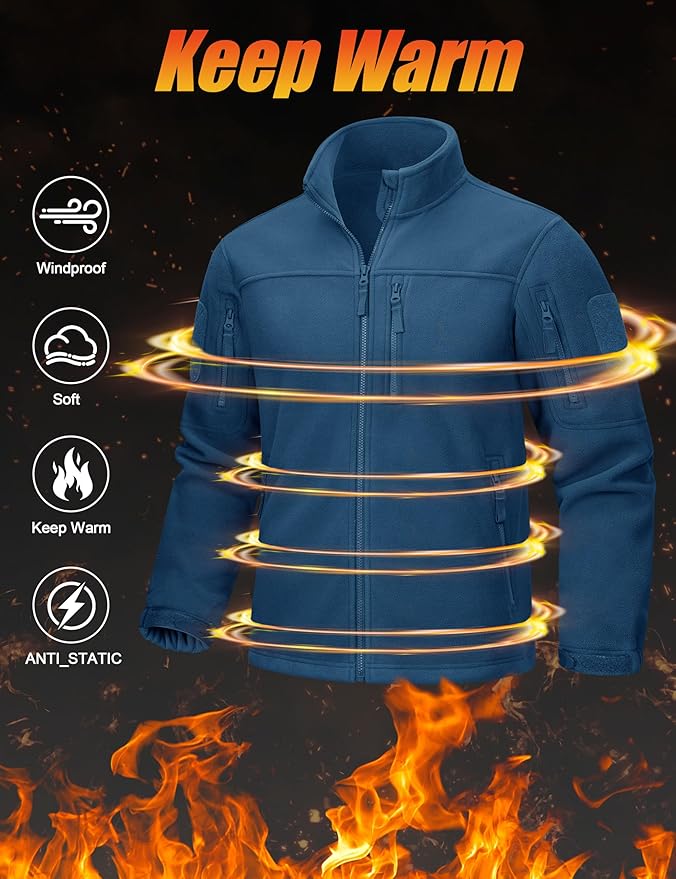 CRYSULLY Men's Fleece Jacket Tactical Full-Zip Winter Coat Jackets Multi Pockets