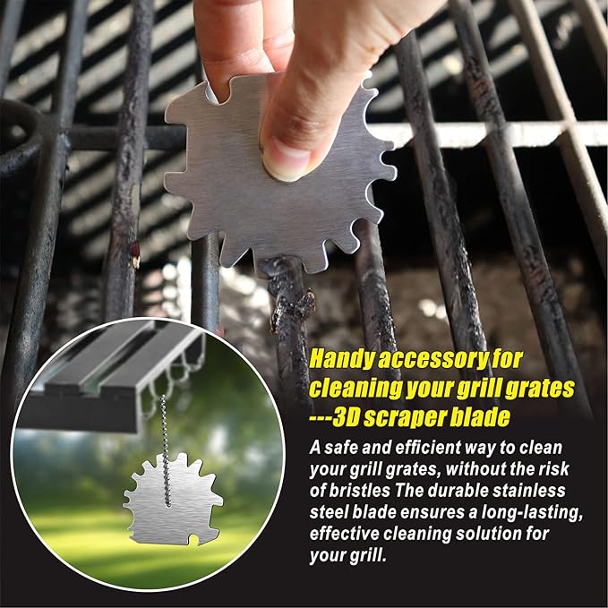 Stainless Steel BBQ Grill Brush and Scraper, Bristle-Free, Universal 3D Scraper Included
