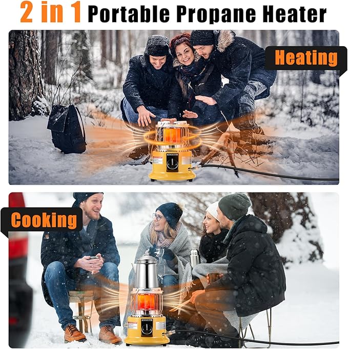 2 in 1 Propane Heater & Stove, 13000 BTU Portable Propane Heater Indoor with Handle, Outdoor Heater Gas Stove for Patio, Camping, Tent, Ice Fishing, Garage
