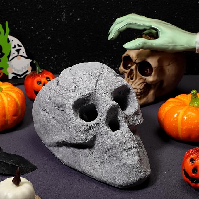1 Pack Fire Pit Skulls 8.7 Inch Halloween Imitated Human Ceramic Firepit Head Fireproof Skulls Bonfire Accessories Fake Logs Halloween Decor for Gas Campfire Fireplace Wood Fires (Gray)