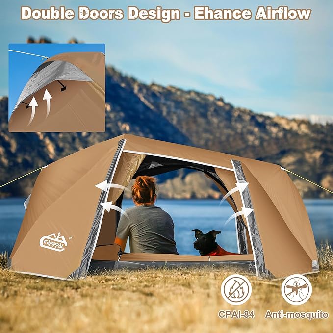 1-2 Person Backpacking Tent, Waterproof Windproof Two Person Tents for Camping & Hiking Double Doors Easy Setup UPF 50+ with 1 Vestibule