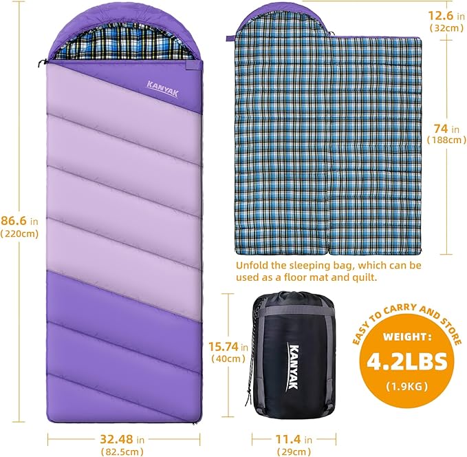 Cotton Flannel Liner Sleeping Bag for Adults Teens Kids, Cold Weather & Warm, 3-4 Seasons, Lightweight Compact Camping Essentials Equipment, Hiking, Outdoor, Travel