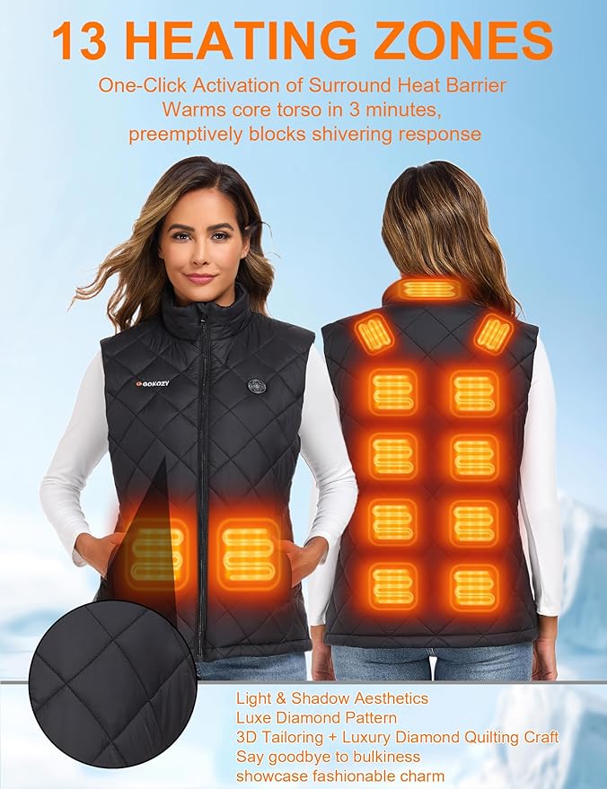 Heated Vest for Women with 12V 20000mAh Battery,13 Zone Smart Heating Lightweight Vest Heated Body Warmer Jacket