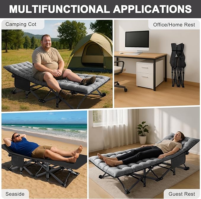 ABORON 2Pack Oversized XXL Folding Camping Cot W/Mat for Adults, 78" L x 32" W x 18" H Heavy Duty Outdoor Bed with Carry Bag,1200 D Layer Oxford Travel Camp Cots