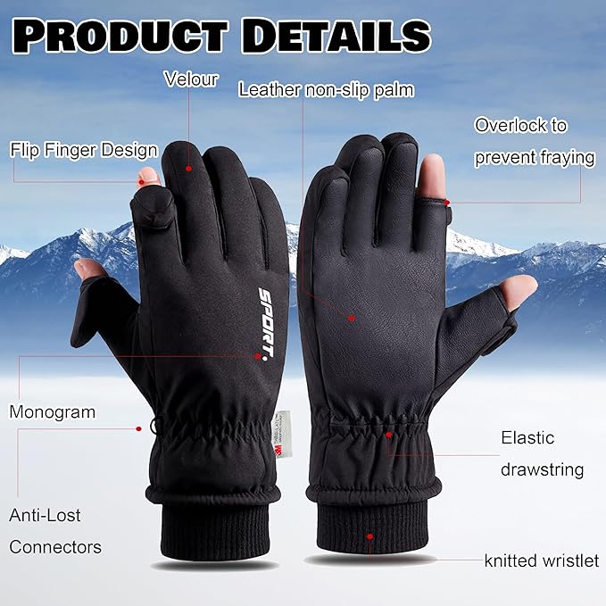 Winter Gloves for Men Women - Touchscreen Thermal Windproof Waterproof Cold Weather Gloves for Dog Walking