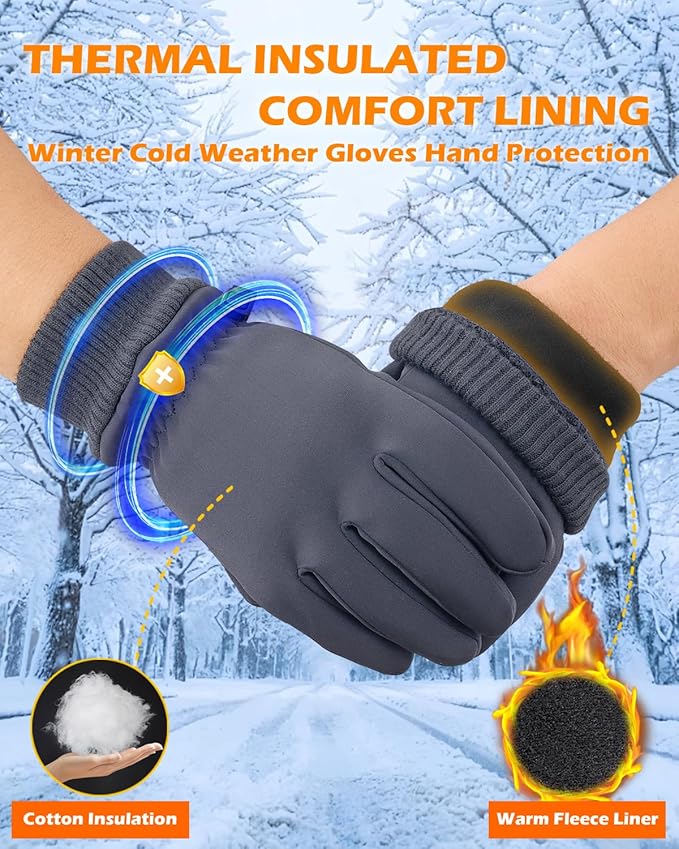 Winter Waterproof Gloves for Women: Water Proof Touch Screen Gloves for Men Running Hiking, Cold Weather Touchscreen Gloves for Phone Texting, Warm Snow Water Resistant Thermal Gloves Black