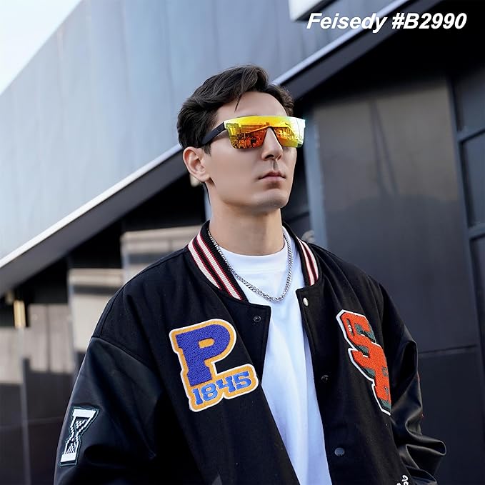 FEISEDY Men Sunglasses Polarized Oversized Square Flat Top Cycling Running Fishing Golf Hiking Sports B2990