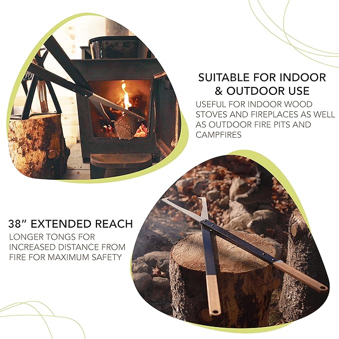 KABIN Fire Tong Log Grabber – Extra Long Firewood Claw Tongs for Fireplace, Outdoor Campfire, Firepit & More 38"