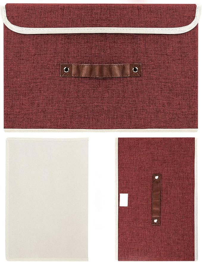 TYEERS Foldable Storage Boxes with Lids 5 Pack Fabric Storage Bins with Lids, Closet Organizers for Clothes Storage, Room Organization, Office Storage, Toys - Red Wine