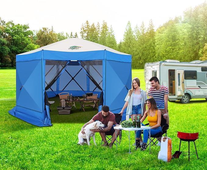 COBIZI 15x15ft Extra Large Pop Up Gazebo Canopy Tent with Mosquito Netting, Spacious Easy Set-Up Screened Shelter, Durable Outdoor Pavilion with Ground Stakes, Perfect for Patio, Backyard, Blue
