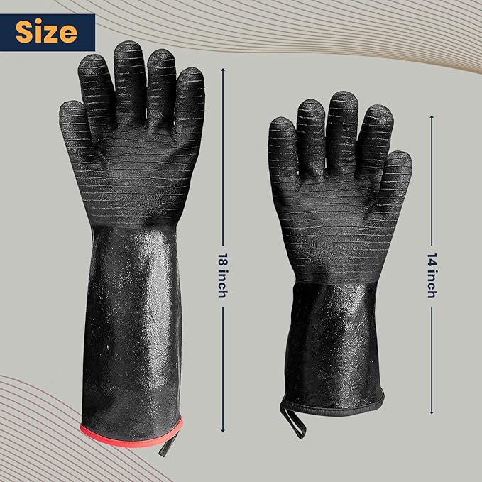 GEEKHOM 14-Inch Heat Resistant Gloves 932°F for BBQ Grilling, Waterproof Long Sleeve Anti-Slip Cooking Gloves – Textured Grip Protection