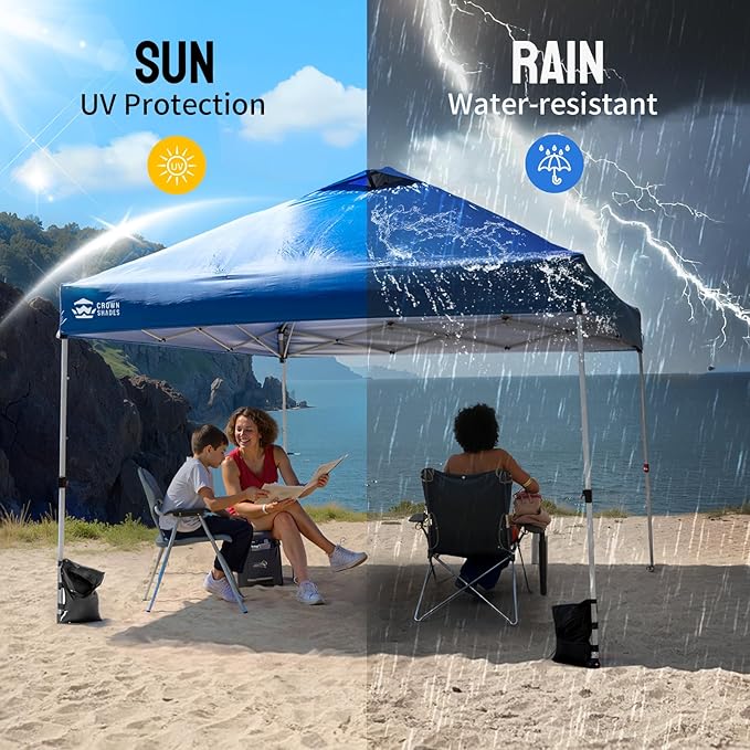 Crown Shades 10x10 Canopy Replacement Top - Only Compatible with Crown Shades RM100H Series, Silver Coated with Air Vent, Blue (Top Only)