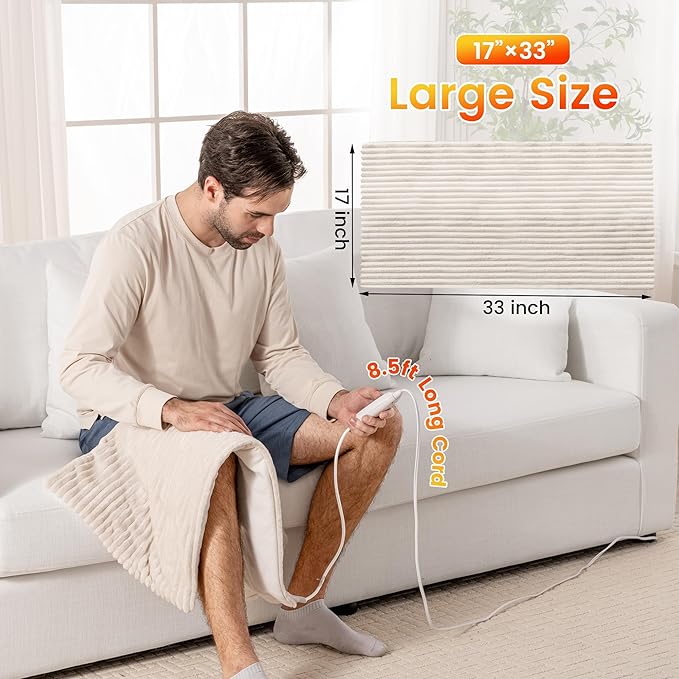 WOOMER Weighted Massage Electric Heating Pad for Back Pain, Neck and Shoulders Cramps Relief, 17’’x33’’, 3.7lb BPA-Free and Non-Toxic Beads, 4 Heat Settings, 4 Massage Modes, 2h Auto-Off