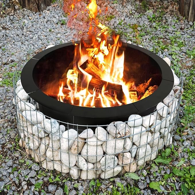 Fire Pit Outdoor Wood Burning Fire Pit Liner 43.3 Inch Camping Fire Ring Painted Steel Firepit Heavy Duty Campfire Ring Above or In-Ground for Bonfire Outdoor Backyard