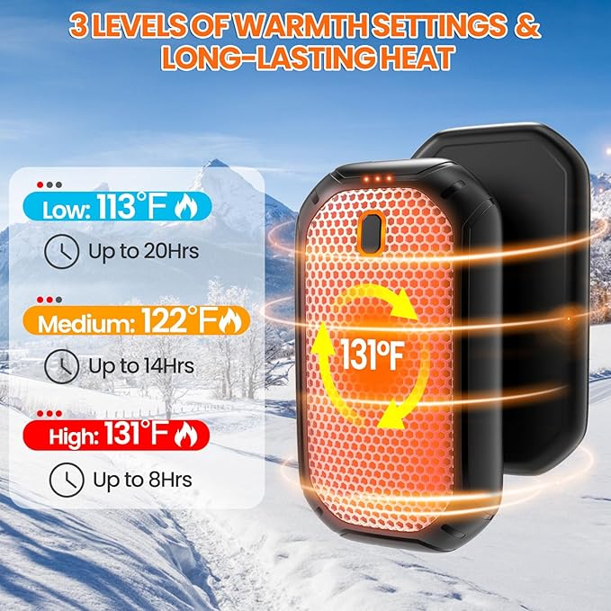 2 Pack Hand Warmers Rechargeable, 2025 New Portable Magnetic Electric with 12hrs Warmth, Double-Sided Heating Pocket Size for Outdoors, Camping - Winter Gifts for Women Men