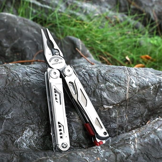 MOSSY OAK Multitool, 19-in-1 Stainless Steel Multi Tool Pliers, Self-locking EDC Gear with Sheath for Outdoor, Survival, Camping, Hiking, Father Day Gifts