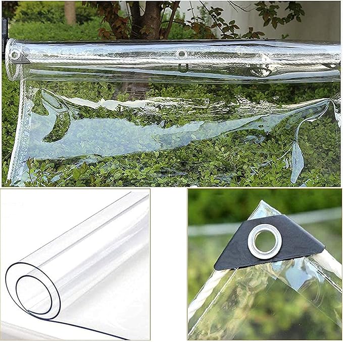 Canopies Tarps Clear PVC Waterproof Cloth Tear Resistance Waterproof 0.35mm Vinyl Transparent Awning Canopy Patio Enclosure,Anti-Aging Insulation Soft Glass Tarpaulin (6' x 8')