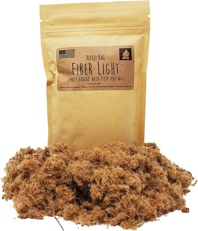 Fiber Light Natural Wood Fiber Fire Tinder Refill Bag, Water Resistant Outdoor Camping Survival Fire Starter