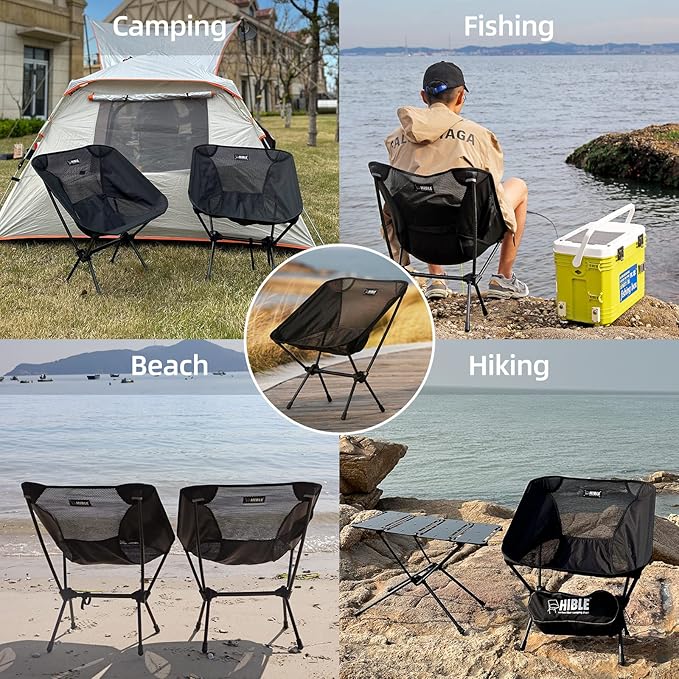 HIBLE Carbon Fiber Folding Camping Chair, Ultra-Light Portable Camp Chair for Hiking, Beach, Fishing, Stable Backpacking Chair (Supports 265 Lbs)