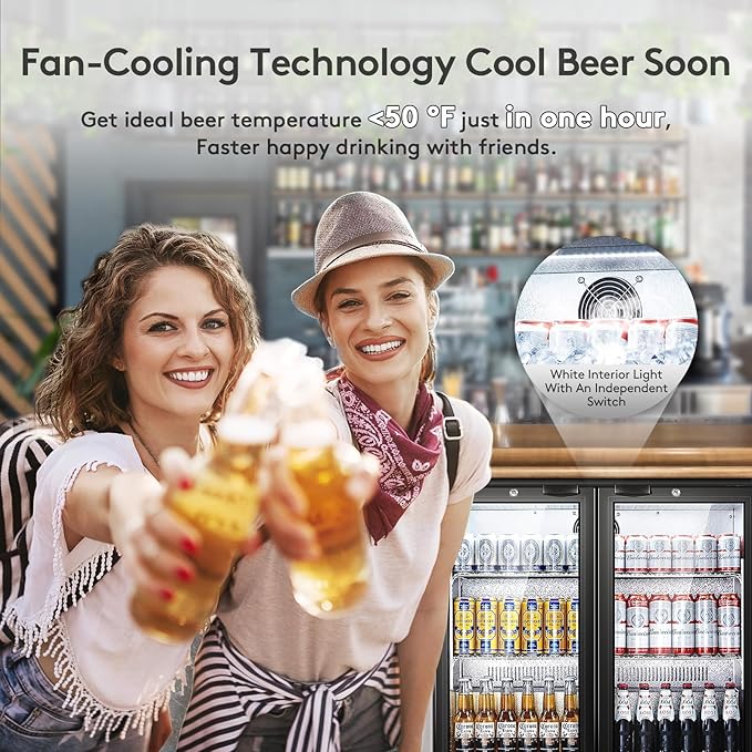 BODEGACOOLER Back Bar Cooler With 2 Glass Doors,Under Counter Back Bar Refrigerator 7.4 Cu.Ft with LED Lighting,Commercial Display Beverage Cooler for Beer,Soda Drinks,Wine