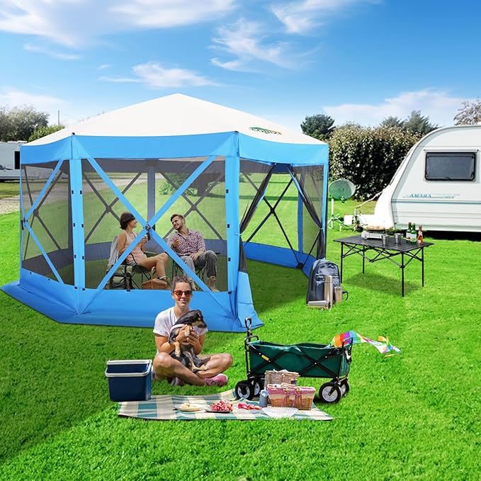 COBIZI 15x15ft Extra Large Pop-Up Gazebo Canopy Tent with Mosquito Netting, Spacious Easy Set-Up Screened Shelter, Durable Outdoor Pavilion with Ground Stakes, Perfect for Patio, Backyard, and Lawn
