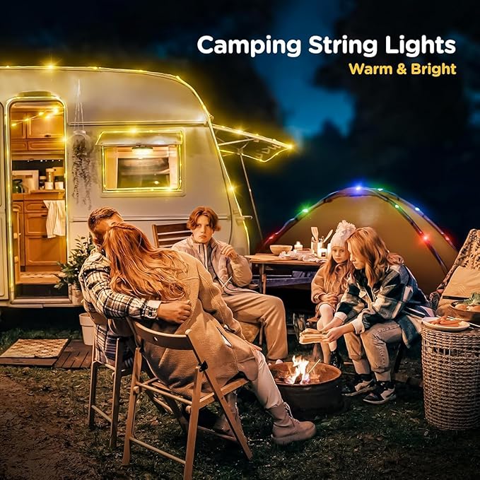 Allspark Camping String Lights, 4 in 1 Quick Storage 32.8FT Rechargeable Waterproof LED Tent Lights with 8 Lighting Modes,Magnetic Hanging Lamp for Hiking Patio Awning Garden Halloween Xmas Festival