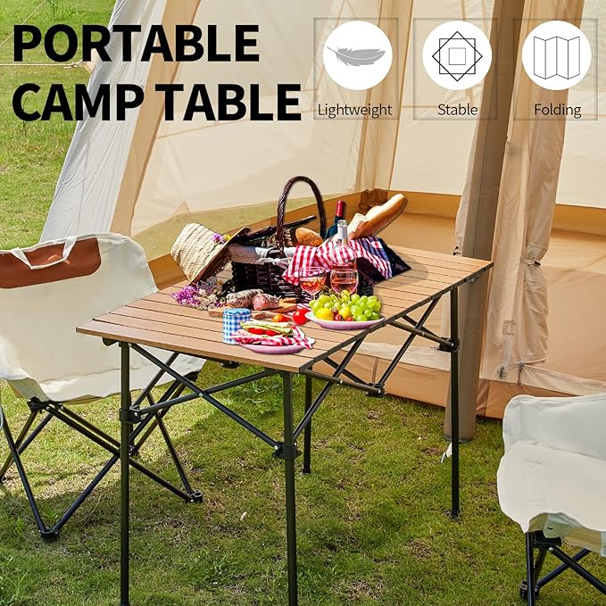 SHANQUAN Camping Table Roll up Table, Fold up Lightweight Compact, 2-4 Person Portable Roll up Aluminum Table with Carry Bag for Outdoor, Camping, Picnic, Backyards, BBQ