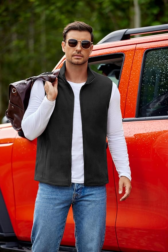 COOFANDY Mens Polar Fleece Vest Lightweight Sleeveless Jacket Warm Zip up Outerwear Vests with Zipper Pockets for Hiking