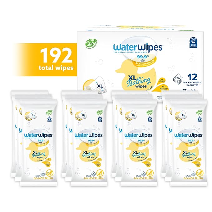 WaterWipes Sensitive+ Bathing Wipes, 3-In-1 Cleans, Cares, Protects, 99.9% Water, Unscented & Hypoallergenic, 192 Count (12 Packs)