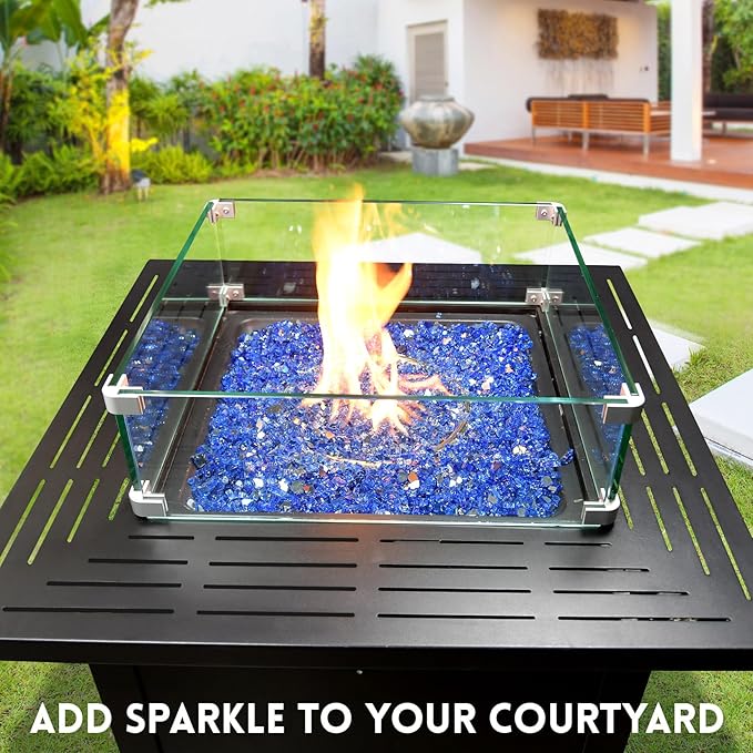 10 Pounds Fire Glass 1/4 Inch High Reflective Tempered Firepit Glass Rocks for Fireplace, Fire Pit Table, Fire Bowl and Landscaping (Cobalt Blue)