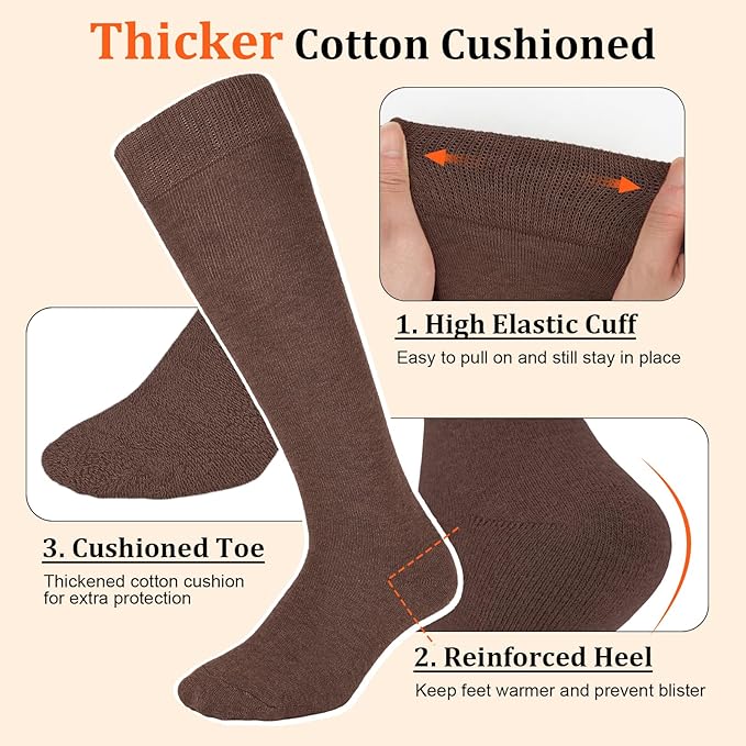 CTHH 3 Pairs Warm Knee High Socks for Women - Thick Cotton Thermal Boot Socks for Hiking, Running, Work, Gifts, Winter