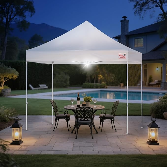 Tradesparker 10x10 Pop Up Canopy Tent,Easy up Commercial Canopy Tent Instant Shelter for Beach Events Parties Camping Market,Pop Up Canopies with LED Curtain+Casters+Weight+Stakes,Blue