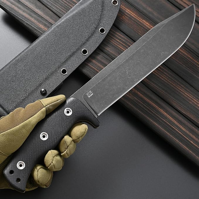 Sitivien ST12 Plus Fixed Blade Knife Sleipner Brushed Steel Blade G10 Handle Full Tang EDC Straight Knife for Camping Hunting Fishing(Black)